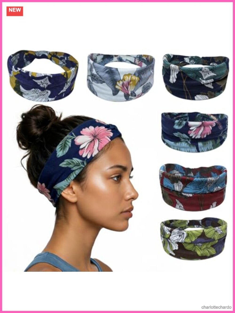 Boho Floral Knotted Headbands for Women Wide Elastic Non Slip Hair Bands Yoga